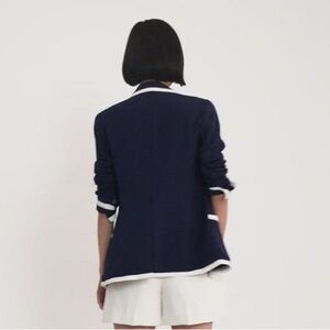 Anthropologie Navy Blue Cotton Double Breasted Blazer Y2K Dark Academia